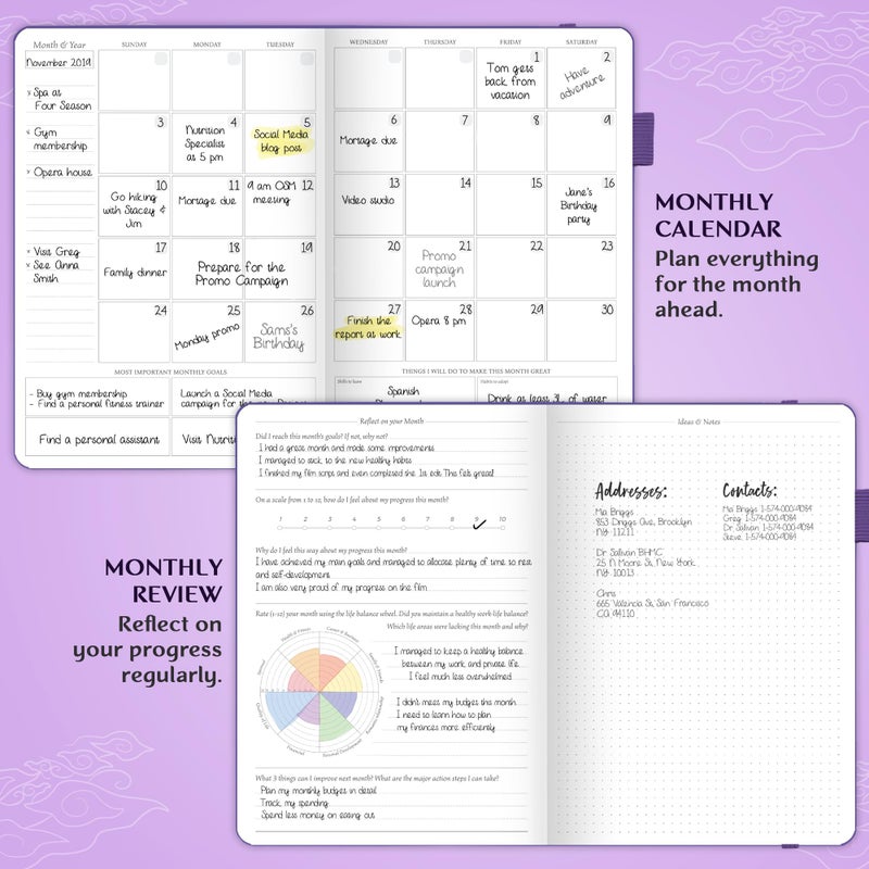 Legend Planner PRO â€“ Deluxe Weekly & Monthly Life Planner to Increase Productivity and Hit Your Goals. Time Management Organizer Notebook â€“ Undated â€“ 7 x 10" Hardcover + Stickers â€“ Dark Purple - Image 4